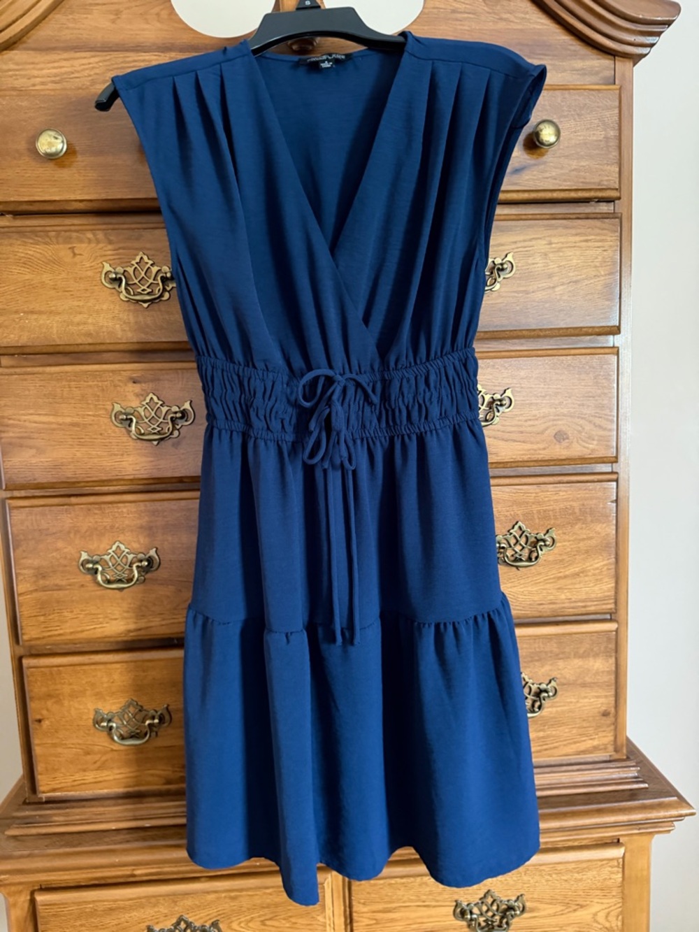 Rachel Zoe Navy V-Neck Drawstring Waist Midi Dress
